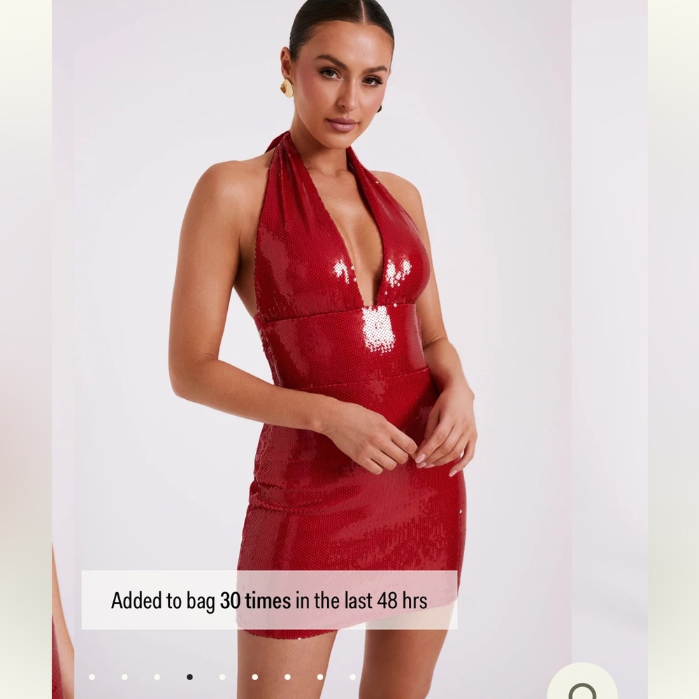 Meshki Carleigh red sequin halter dress
